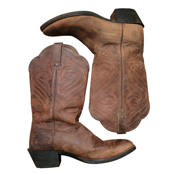Ariat Heritage Western Distressed Brown Leather Cowboy Boots 9B Cottagecore